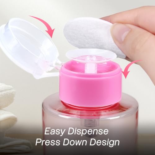 10oz Pink Push Down Pump Dispenser Empty Refillerble Bottle with Flip Top Cap - for Nail Polish, Travel, Cosmetics Packaging - color: Pink, size: 10 Ounce - 1 Bottle