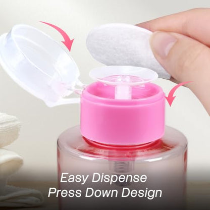 10oz Pink Push Down Pump Dispenser Empty Refillerble Bottle with Flip Top Cap - for Nail Polish, Travel, Cosmetics Packaging - color: Pink, size: 10 Ounce - 1 Bottle