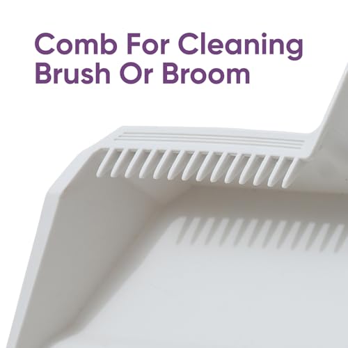 Superio 4-Pack Wide Plastic Dustpan with Comb - 16" Wide, Rubber Lip, Broom Handle Clip, White - color: White, size: 4 Pack
