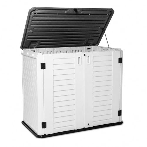 ADDOK 26 Cu.Ft Outdoor Storage Shed with Floor,Large Waterproof Resin Storage Cabinet with Lift-Up Lid,Double Doors and Lockable Design for Lawn Mower,Garden Tools, Patio,Backyard and Pool Supplies - size: 26 Cu.Ft-White