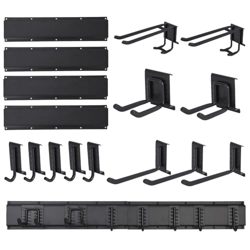 Garvee 64 Inch Garage Tool Organizer Wall Mount, Heavy Duty Garden Tool Storage Organization with 12 Adjustable Hooks, 16 Pack Yard shed Tool Organizer System for Shovel Rake Broom Ladders