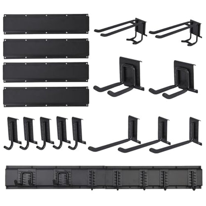Garvee 64 Inch Garage Tool Organizer Wall Mount, Heavy Duty Garden Tool Storage Organization with 12 Adjustable Hooks, 16 Pack Yard shed Tool Organizer System for Shovel Rake Broom Ladders