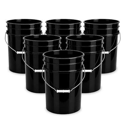 ePackageSupply 5 Gallon Bucket - Food Grade Bucket, Metal Handle Grip, BPA-Free, Heavy-Duty 90 Mil HDPE Plastic Pail, Stackable Utility Container, Made in USA, Lid Not Included, Black, 6 Packs - color: Black, size: 6 Packs