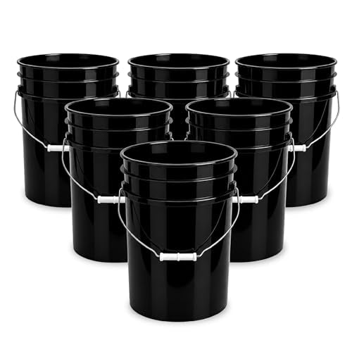 ePackageSupply 5 Gallon Bucket - Food Grade Bucket, Metal Handle Grip, BPA-Free, Heavy-Duty 90 Mil HDPE Plastic Pail, Stackable Utility Container, Made in USA, Lid Not Included, Black, 6 Packs - color: Black, size: 6 Packs