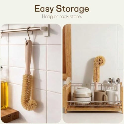 Wooden Bottle Brush - L-Shape Long Handle Cup Scrubber for Water Bottles, Decanters & Glassware - Beech Wood Kitchen Cleaning Tool (Multipack) (4) - size: 4 Pack - L-Shape Brushes
