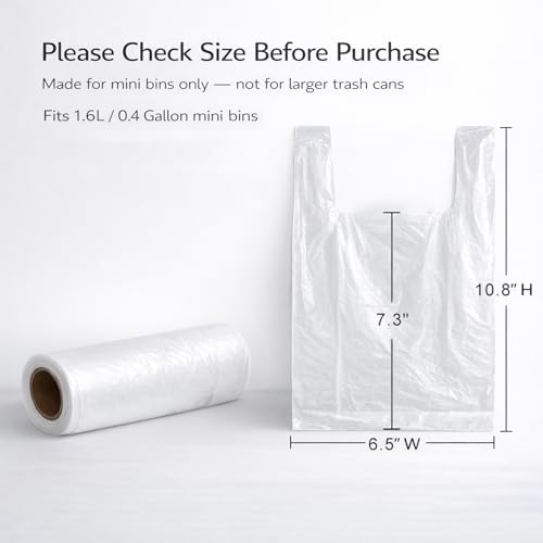 Mini Trash Bags 1.6 Liter/0.4 Gal- 200 Count Tiny Clear Trash Can Liners for Countertop, Desktop, Makeup & Kitchen Scrap Bags | Leakproof Small Plastic Bags with Handles