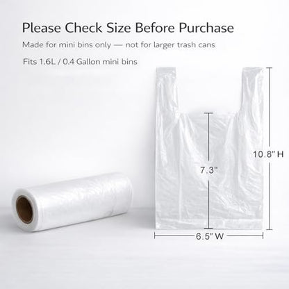 Mini Trash Bags 1.6 Liter/0.4 Gal- 200 Count Tiny Clear Trash Can Liners for Countertop, Desktop, Makeup & Kitchen Scrap Bags | Leakproof Small Plastic Bags with Handles