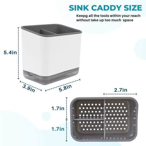 KeFanta Sink Counter Caddy, Plastic Dish Sponge Holder, Kitchen Brush and Scrubber Organizer with Drain Tray, White - color: Grey and White