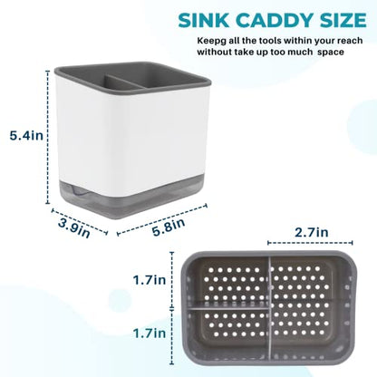 KeFanta Sink Counter Caddy, Plastic Dish Sponge Holder, Kitchen Brush and Scrubber Organizer with Drain Tray, White - color: Grey and White
