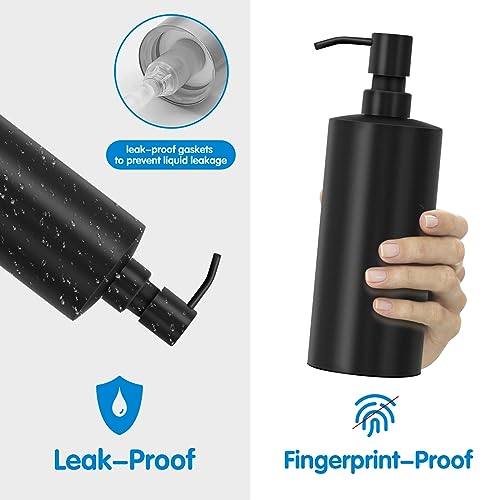 ARKTEK Large Stainless Steel Countertop Soap Dispenser Matte Black- Rust and Leak Proof Liquid Hand Soap Pump Bottle for Kitchen, Bathroom and Countertop Hand Dish Lotion (20 Oz / 600ml) - color: 666-black