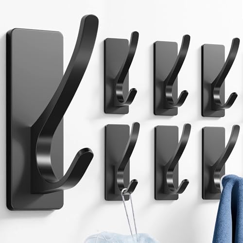 pickpiff Matt Black Self Adhesive Coat Hooks for Hanging: 13LB Extra Strong Stainless Wall Hook for Towel, Utensil, Backpack, Hat, Sturdy Metal Hanger for Bathroom, Kitchen, Door, 6-Pack - color: Black, size: 6 Pack