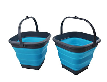 SAMMART 5.5L (1.4 Gallon) Collapsible Square Handy Bucket/Foldable SquareWater Pail/Portable Tub with Handle. (Grey/Ocean Blue (Set of 2)) - color: Grey/Ocean Blue (Set of 2)
