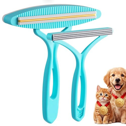 2 Pack Set Pet Hair Removal Tool – Dual-Head Copper & Plastic Scraper for Carpet, Furniture & Car, Reusable Lint Remover for Embedded Dog & Cat Hair - color: Sapphirine