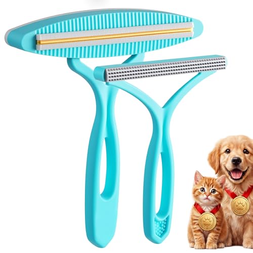 2 Pack Set Pet Hair Removal Tool – Dual-Head Copper & Plastic Scraper for Carpet, Furniture & Car, Reusable Lint Remover for Embedded Dog & Cat Hair - color: Sapphirine