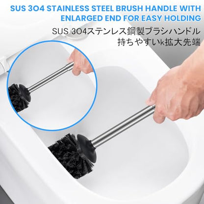Stainless Steel Toilet Brush and Holder Toilet Brush and Cases Bathroom Bowl Cleaning Brush Double Layer Holder Long Brush Handle High Density Bristles Silver