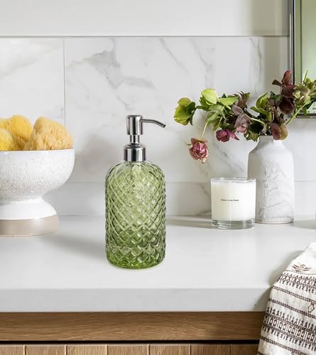 JASAI 18Oz Tea Green Soap Dispenser with Rust Proof Pump, Refillable Glass Soap Dispenser for Bathroom & Kitchen to Dispense Dish Soap, Hand soap, Lotion. - color: Green