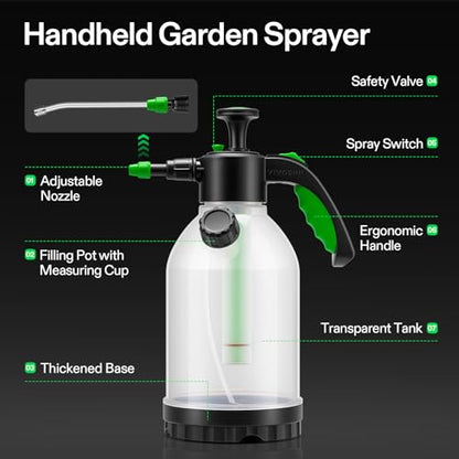 VIVOSUN 70oz Pump Sprayer, Portable Water Spray Bottle for Spraying Plants, Flowers, Weeds and Cleaning, Hand Pump with Side Filling Port, Measuring Cup, Adjustable Nozzles - size: 70oz