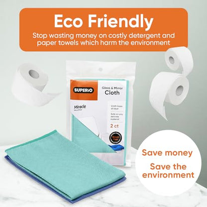 Superio Microfiber Glass Cleaning Cloth, Mirror & Window Miracle Cloth Lint & Streak Free, Washable, Large Eco-Friendly for Electronics, Cars, Tv Screens, Glasses... - color: Green/Blue