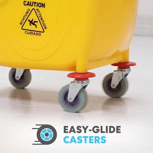 SIMPLI-Magic Side Press Wringer Combo Commercial Mop Bucket on Wheels, 2-Pack, 35 Quart, Yellow, Including Wet Floor Caution Sign and Mop Set, Polyethylene - size: Two Pack