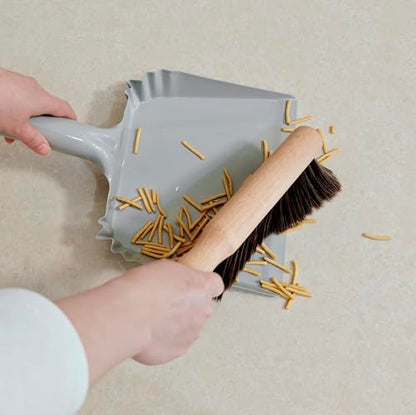 Metal Dust Pan and Brush Set Soft Bristle Wooden Broom Heavy Duty for Fireplace, Garage, Workshop - style: Steel Dustpan