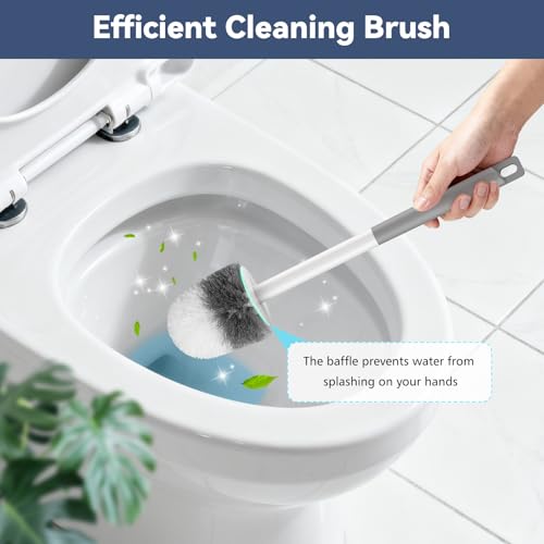 Toilet Brush, 3 Pack Compact Toilet Bowl Brush and Holder Set with Nylon Bristles Toilet Cleaner Brush Hidden Toilet Scrubber Brush for Bathroom Cleaning, Grey & White - color: Grey White-3p