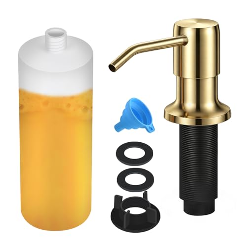 Soap Dispenser for Kitchen Sink, Built in Sink Soap Dispenser Lotion Dispenser with 17 OZ Bottle, Refill from The Top Bar Sink Soap Dispenser, Gold - color: Golden 01, size: Comes with 17 OZ Bottle