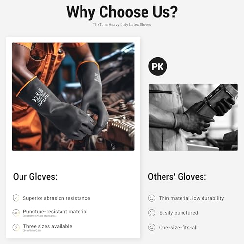ThxToms Heavy Duty Latex Gloves,Long Rubber Gloves, Chemical Resistant Gloves,Puncture Resistant, Resist Acid,Oil,Alkali, Waterproof for Industrial Cleaning, Gardening, 22", 1 Pair - color: 22"