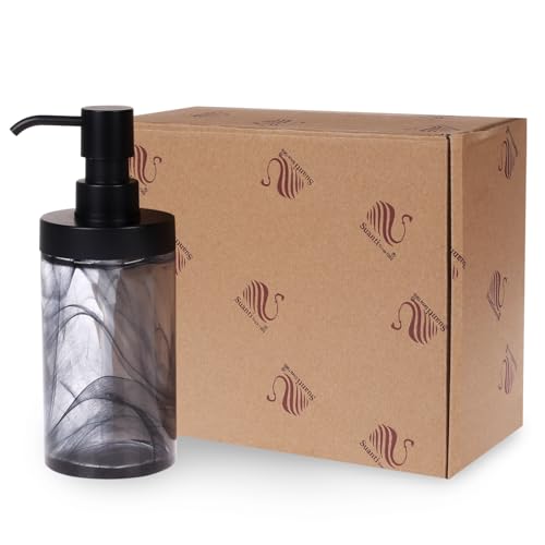 Soap Dispenser,12.5 Oz Black Moire Wide Open Glass Hand Soap Dispenser, Hand Soap Dispenser for Bathroom & Kitchen, Refillable Black Soap Dispenser with Waterproof Labels - color: Black001
