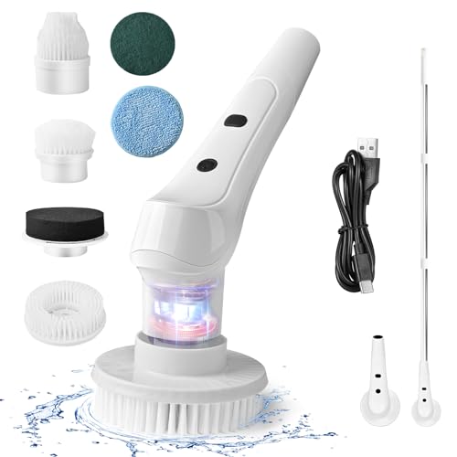 Electric Spin Scrubber Bathroom Cordless with 6 Replaceable Brush Heads