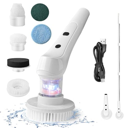 Electric Spin Scrubber Bathroom Cordless with 6 Replaceable Brush Heads