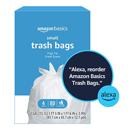 Amazon Basics Trash Bags, 4 Gallon, 80 Count (Pack of 3) | Flap Ties | Fresh Scent - size: 80 Count (Pack of 3)