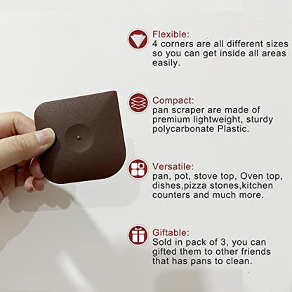 Pan Scraper Dish Scraper Tool Set, 5 Pack Plastic Pan Scraper Pot Scraper Food Scraper Nylon Non-Scratch Scraper, Polycarbonat Skillet Scraper Cleaner for Cleaning Grease Burnt Food, Kitchen Scraper - color: Brown, size: 5-Pack