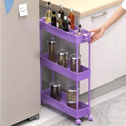 SPACELEAD Slim Storage Cart 3 Tier,Bathroom Organizer Rolling Utility,Mobile Shelving Unit Slide Out for Office, Kitchen, Laundry Room & Narrow Places,Purple - color: Purple