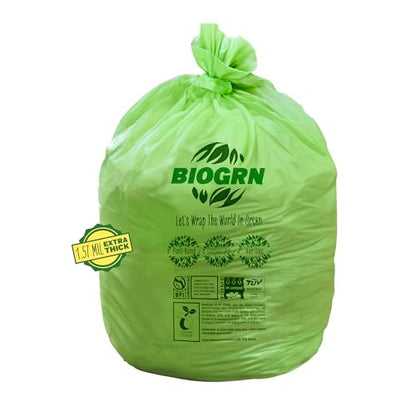 50-55 Gallon Compostable Trash Bags, 12 Count, 1.57 Mil Heavy Duty Flat Top Large Trash Bags for Lawn, Leaf, Yard Waste & Outdoor Garden Cleanup, ASTM D6400 BPI & OK Compost HOME Certified - color: 55 Gallon, Flat Top, 12 Count