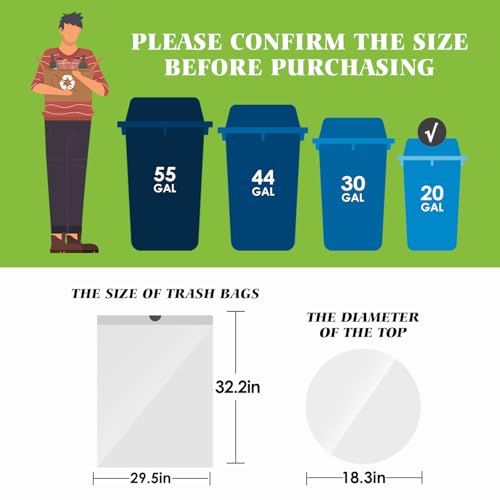 Teivio 20 Gallon 60 Counts (fit 18-20 Gal) Large Drawstring Trash Bags Strong Tall Kitchen Compactor Bags Garbage Bags for Home/Office/Light Residential Waste/Outdoor Trash Can, Lawn，Trash Bags White - style: 60-20Gallon-White