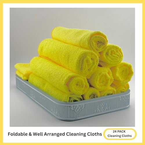 Microfiber Cleaning Cloth for Kitchen & households, Towels for Cars. (300gsm) (Pack of 24 Yellow) - color: Yellow
