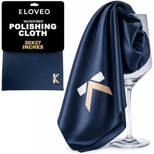 KLOVEO Polishing Cloth - Wine Glass Polishing Cloths - 20x27 Inch Large Size, Lint Free, Microfiber Cleaning Cloth for Glassware, Glasses, Sunglasses, Phone Screens, Camera Lens