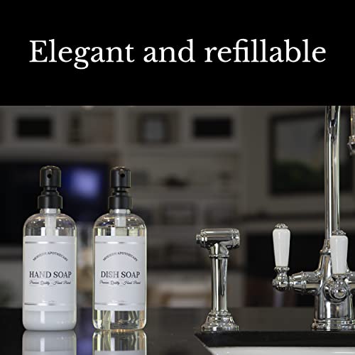 Clear Refillable Hand and Dish Soap Dispenser Set with Pumps for Kitchen Sink - PET Plastic Soap Bottles Refillable with Pump - Waterproof Labels - 16 oz, 2 Pack (Black Satin) - color: Black Satin Pumps