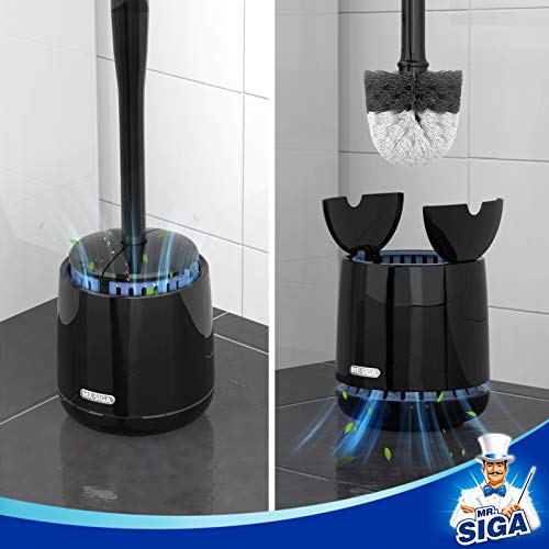 MR.SIGA Toilet Bowl Brush and Holder, Premium Quality, with Solid Handle and Durable Bristles for Bathroom Cleaning, Black, 1 Pack - color: Black, size: One Size