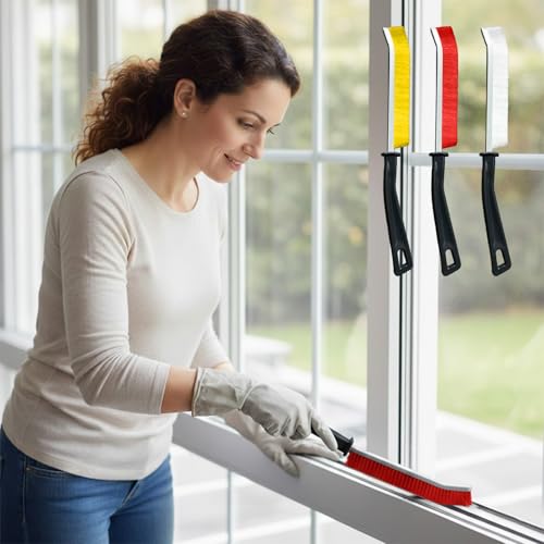 3PCS Crevice Cleaning Brush, Hard Bristle Gap Brush for Kitchen, Bathroom, Refrigerator, Washing Machine, Corner and Drain Cleaning, White Yellow Red - color: White Yellow Red