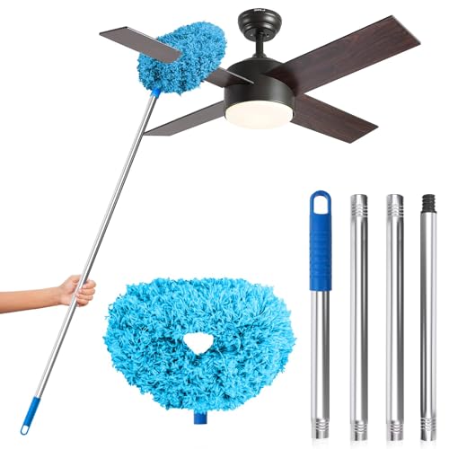 DRQ Ceiling Fan Cleaner Duster, Reusable Microfiber Duster with Extension Pole, 13 to 48 Inch Fan Blade Cleaner, Removable Dusters for Cleaning Walls Bookshelves Door Window Top (Blue) - color: Blue
