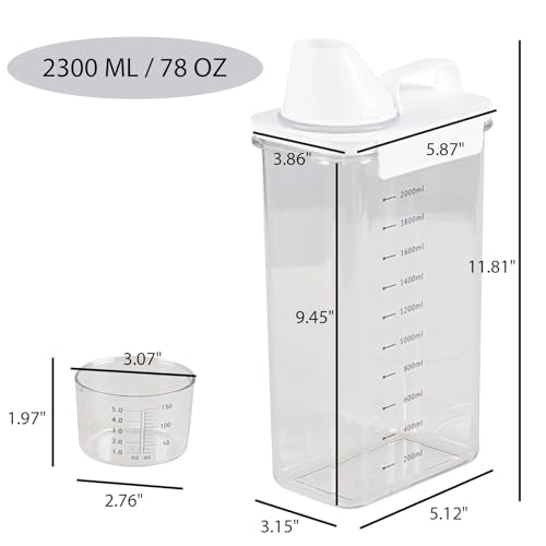 3-Pack 78 OZ Plastic Liquid Laundry Detergent Dispenser, Clear Laundry Detergent Dispenser for Powder, Beads, Fabric Softener, Bleach
