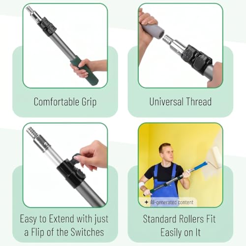 Bates- Telescopic Extension Pole, 3 Ft, Aluminum Alloy, Sturdy Multi-Purpose Extension Pole with Flip-Lock Design for Painting, Dusting and Cleaning - color: Green, size: 3 Ft, 1 Pack