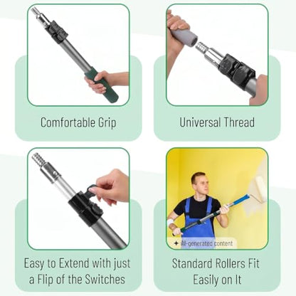 Bates- Telescopic Extension Pole, 3 Ft, Aluminum Alloy, Sturdy Multi-Purpose Extension Pole with Flip-Lock Design for Painting, Dusting and Cleaning - color: Green, size: 3 Ft, 1 Pack