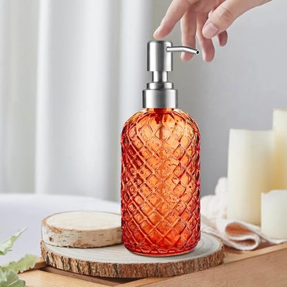 Kaishun Refillable Glass Soap Dispenser (2PC) for Hand Soap & Lotion,Orange - color: Orange (2 Pack)