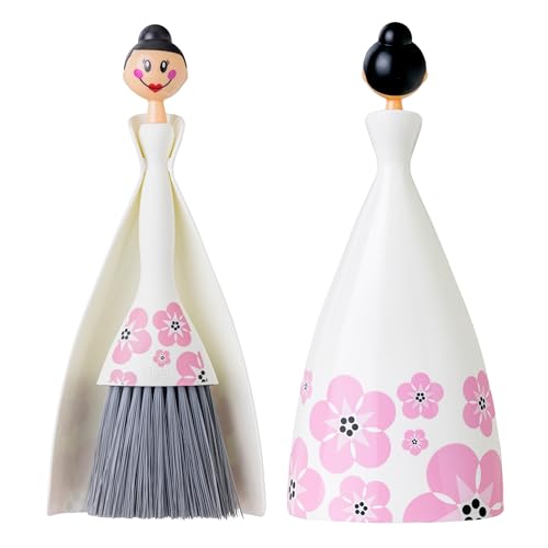 Vigar Mini Broom and Dustpan Set - Small Broom and Dustpan, Hand Broom for Desk, Kitchen, Car, Crumb Brush for Dust & Pet Hair, Decorative Doll Design, Portable Dust Pan Brush for Indoor - White - color: White