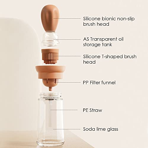 Oil Dispenser with Brush - Glass Olive Oil Dispenser for Kitchen, 2 IN 1 Oil Dispenser Bottle with Silicone Basting Brush for Cooking Vinegar Sauce BBQ Grill Frying, T-OB21, Red - color: Iron Yellow