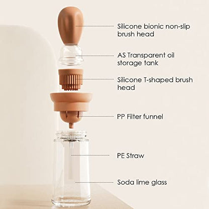 Oil Dispenser with Brush - Glass Olive Oil Dispenser for Kitchen, 2 IN 1 Oil Dispenser Bottle with Silicone Basting Brush for Cooking Vinegar Sauce BBQ Grill Frying, T-OB21, Red - color: Iron Yellow