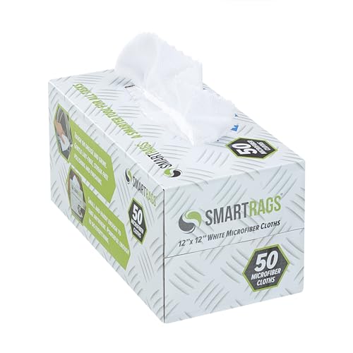 Arkwright Smart Rags Microfiber Cleaning Cloths, Pack of 50 in a Box, Lint Free 180 GSM Reusable Towels for Auto, Office and Household Cleaning, 12 x 12 in, White - color: White, size: 12 x 12 in