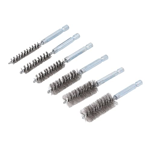 6 Piece Bore Cleaning Brush Set 1/4 Inch Hex Shank for Drill Impact Driver and 8-19mm Diameter Applications - size: Steel Wire (Silver)